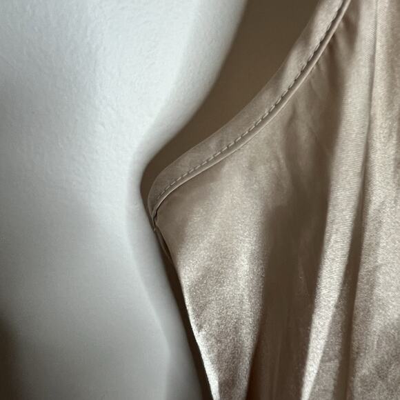 Bebe Y2K Midi Slip Dress Champagne Womens L Cowl Neck Lettuce Hem Formal Event - Picture 4 of 8